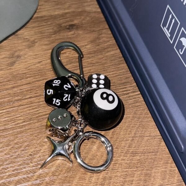 Dark Lucky Dice String Handmade Black 8 Keychain Bag