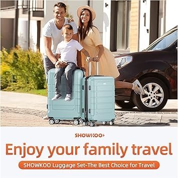 SHOWKOO Luggage Sets Expandable PCABS Durable Suitcase Double Wheels TSA Lock Mint Green