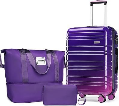 LARVENDER Luggage Sets 3 Piece 20 cm Carry on Luggage 22x14x9 Airline Approved Hardside PCABS Suitcase Set with Spinner Wheels TSA Lock Lightweight Luggage Set for Women Midnight Berry
