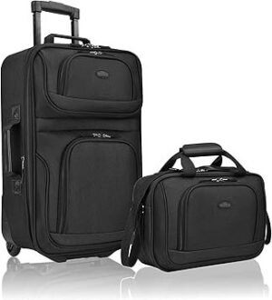 Traveler Rio Fabric Expandable Carryon Luggage Rolling Suitcase Black 2 Wheel Set
