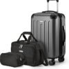 Basics 3Piece Luggage Set Including CarryOn Luggage 22 Expandable Hardside Suitcase With 8 Spinner Wheels 15 Tote Bag and 10 Compact Travel Bag Black