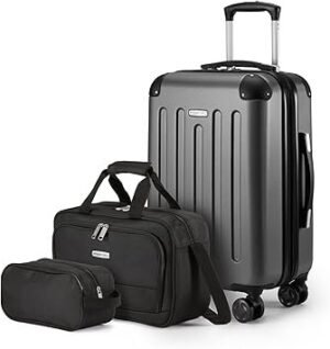 Basics 3Piece Luggage Set Including CarryOn Luggage 22 Expandable Hardside Suitcase With 8 Spinner Wheels 15 Tote Bag and 10 Compact Travel Bag Black