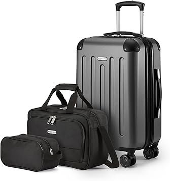 Basics 3Piece Luggage Set Including CarryOn Luggage 22 Expandable Hardside Suitcase With 8 Spinner Wheels 15 Tote Bag and 10 Compact Travel Bag Black
