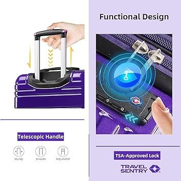 LARVENDER Luggage Sets 3 Piece 20 cm Carry on Luggage 22x14x9 Airline Approved Hardside PCABS Suitcase Set with Spinner Wheels TSA Lock Lightweight Luggage Set for Women Midnight Berry