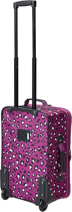 Rockland Fashion Softside Upright Luggage Set ExpandableTelescopic HandleWheel Purple Leopard 2Piece 1419