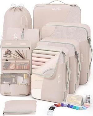 10 Set8 Set Packing Cubes for Travel Gifts for Women MomAntiTearing Suitcase Organizer for Luggage with Shoe Hanging Toiletry BagOlarHike Vacation Essentials Accessories for Cruise ShipCream