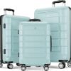 SHOWKOO Luggage Sets Expandable PCABS Durable Suitcase Double Wheels TSA Lock Mint Green