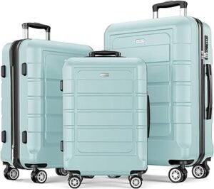 SHOWKOO Luggage Sets Expandable PCABS Durable Suitcase Double Wheels TSA Lock Mint Green