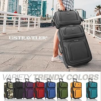 Traveler Rio Fabric Expandable Carryon Luggage Rolling Suitcase Black 2 Wheel Set