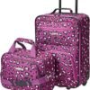 Rockland Fashion Softside Upright Luggage Set ExpandableTelescopic HandleWheel Purple Leopard 2Piece 1419